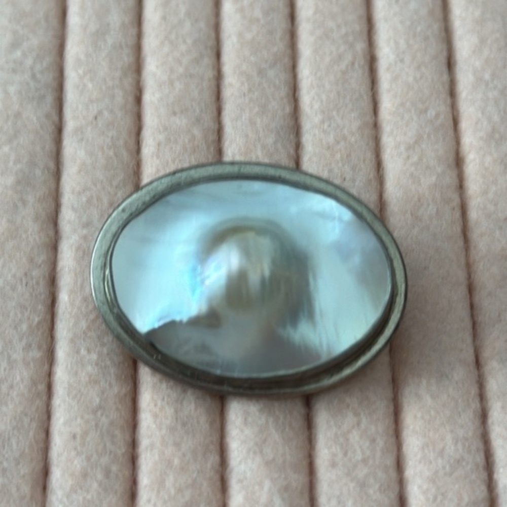Vintage Silver and White Brooch with Cabochon Design